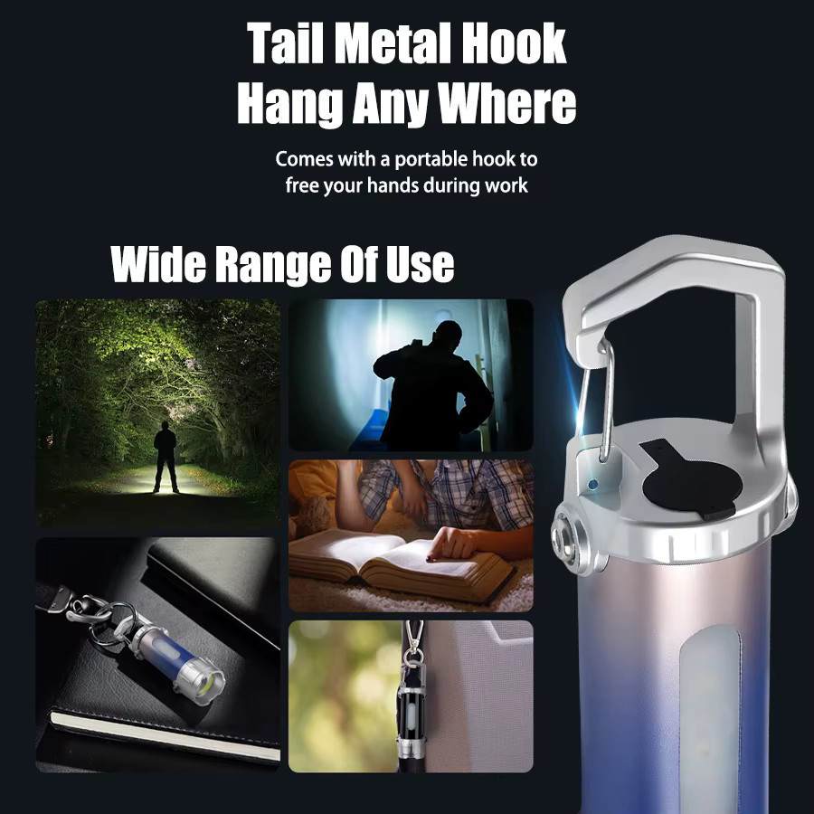 Heinast Mini-LED-Schlüsselanhänger-Taschenlampe mit Haken und RGB-Licht in Silber - Bild 5