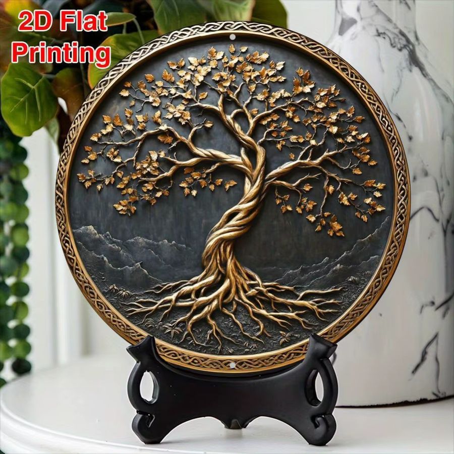 HELLOYOUNG Vintage Wandkunst Baum des Lebens aus Aluminium, rundes Metallschild in Multicolor, Durchmesser: 20,3 cm - Bild 4