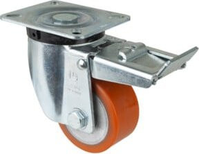 BS Lenkrolle N120.B90 mit Feststeller und Platte aus Aluminium in Orange, Durchmesser: 80 mm, Breite: 40 mm - Bild 1
