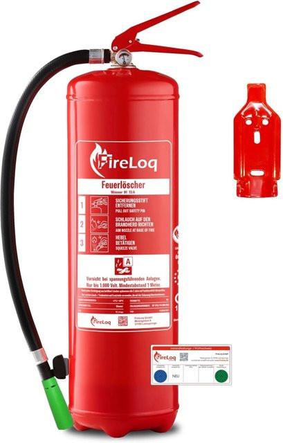 FireLoq Wasserlöscher 9l Rot, fluorfrei, Brandklasse 13A, 4LE mit Manometer und Wandhalterung - Bild 1