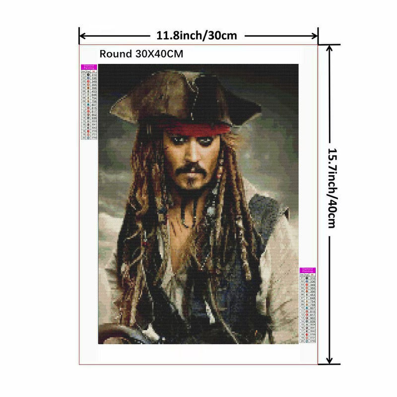 Potdemiel Diamantgemälde Fluch der Karibik Jack Sparrow Johnny Depp Rundes Mosaik Kreuzstich Set Mehrfarbig Maritim - Bild 1