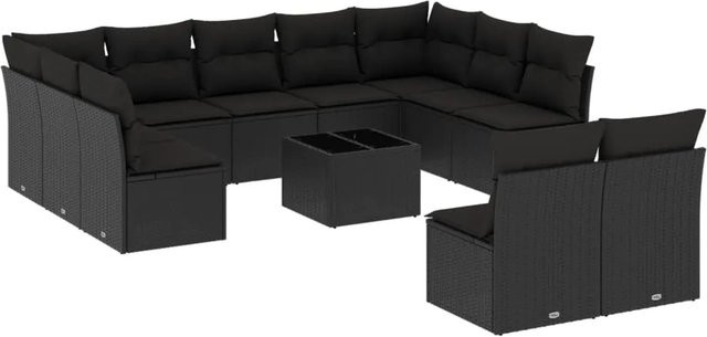vidaXL 12-tlg Garten-Sofagarnitur aus Poly-Rattan mit Kissen in Schwarz - Bild 1