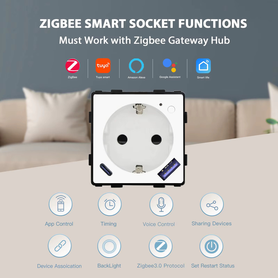 BSEED Zigbee Smart Steckdose mit Power Monitor und USB Typ-C 20W Schnellladefunktion, kompatibel mit Tuya Smart und Leben App, Alexa Steuerung - Bild 2