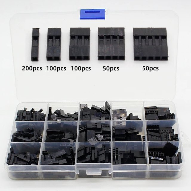 ELECAPITAL Dupont Jumper Wire Connector Set mit Kunststoffgehäuse, 500 Stück, Schwarz, 2,54 mm Rastermaß, 1P bis 5Pin - Bild 1