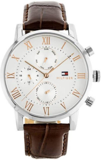 Tommy Hilfiger Herrenuhr, Edelstahl, Leder, Weiß, Analoguhr - Bild 1