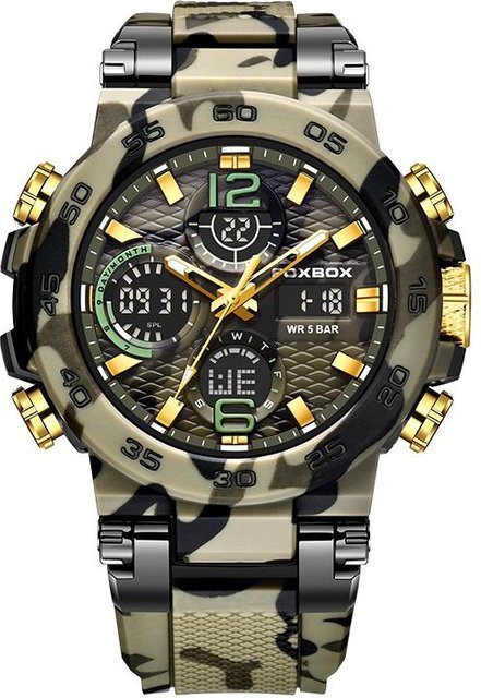 FOXBOX Armbanduhr, Digitaluhr, Quarz, Gold/Grün, Silikon, Herren - Bild 1