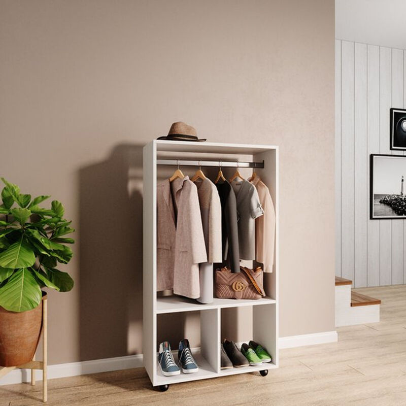 Vicco Garderobe Sydney Kleiderschrank mit Kleiderstange und Fach in Weiß rollbar - Bild 2