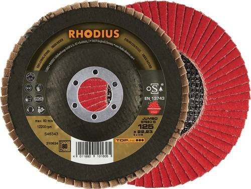 Rhodius JUMBO SPEED G Fächerschleifscheibe Körnung 80 für Edelstahl und Stahl, 10 Stück, Rot - Bild 1