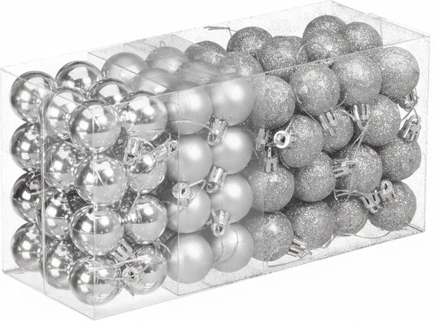 Relaxdays Weihnachtskugeln im 96er Set aus Kunststoff in Silber mit Aufbewahrungsbox - Bild 1