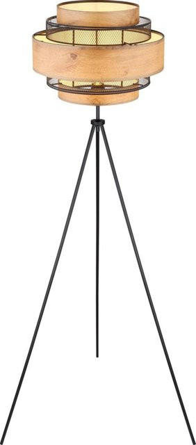 Globo Lighting Stehlampe Soeni Schwarz Natur, 1-flammig, E27, Metall und Holz, Höhe: 150 cm, Breite: 60 cm, Tiefe: 60 cm - Bild 1