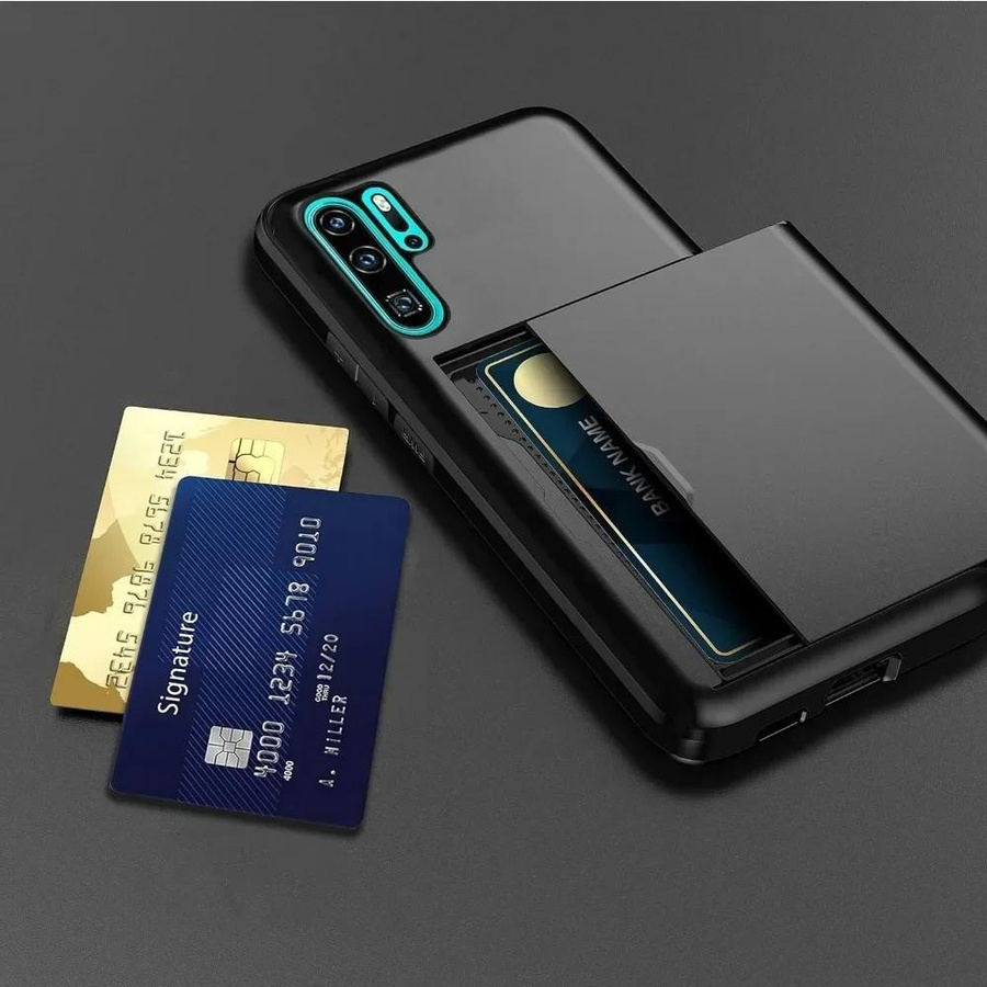 Stoßfeste Portemonnaie Hülle für Huawei P30 Pro mit verstecktem Kartenfach in Schwarz - Bild 2