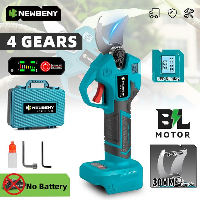 NEWBENY Bürstenloser elektrischer Astschneider 1800W, kabelloser Handschneider mit 4 Gängen für Sträucher und Bäume, kompatibel mit Makita LXT Akkus - Bild 1