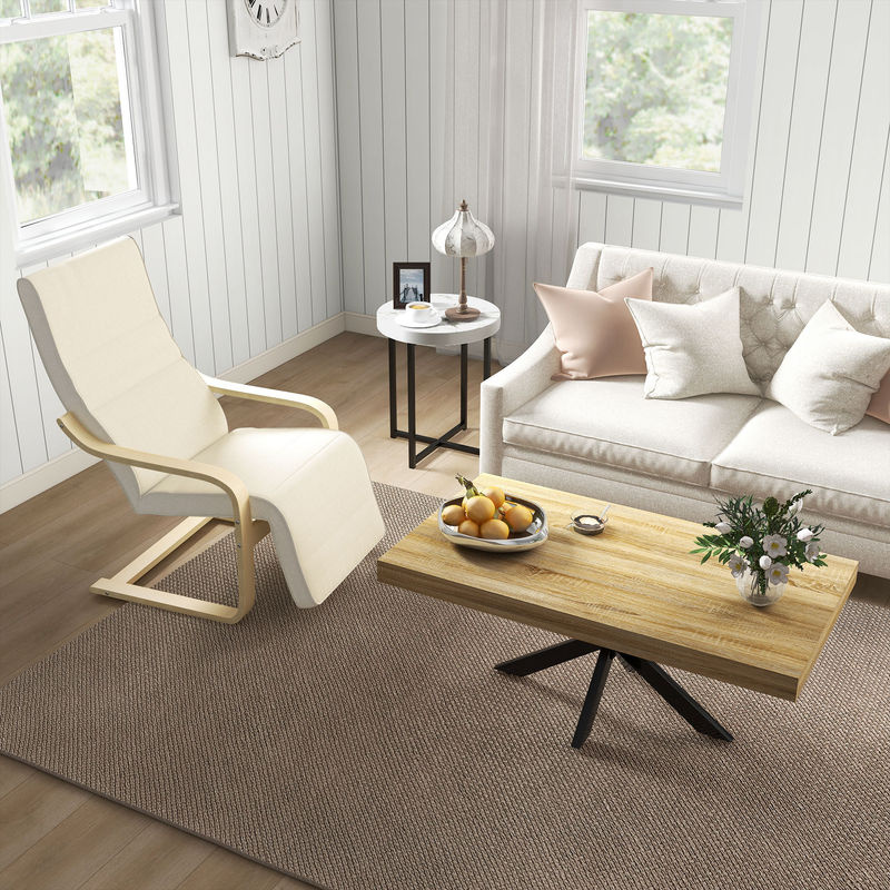HOMCOM Relaxsessel Schwingstuhl mit verstellbarem Fußteil in Cremeweiß, Leinenoptik und Birkenholz, B/T/H: 66,5 x 94 x 100 cm - Bild 2
