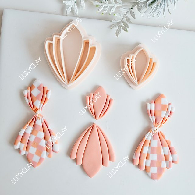 2-teiliges Polymer-Tonformen-Set mit Boho-Fächer- und Wellenblattmuster aus Kunststoff für deine DIY-Schmuckherstellung - Bild 1
