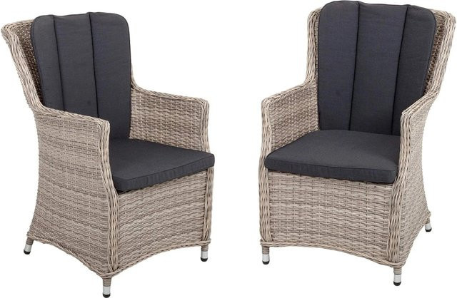 DELUKE Gartenstuhl 2er Set ZENO Relaxsessel aus Kunststoff und Aluminium in Sesamgrau mit Armlehnen und modernem Design - Bild 1
