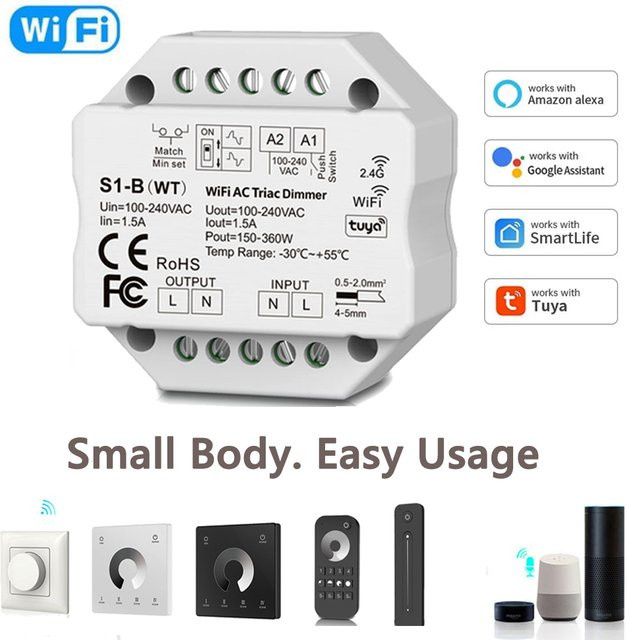 Tuya Smart WiFi LED Dimmer Controller mit RF Push-Schalter und Fernbedienung, Weiß, kompatibel mit Alexa und Google Assistant - Bild 1