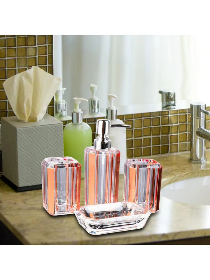 Kesoto 4-teiliges Badezimmer-Zubehör-Set aus Glas in Transparent und Silber mit Seifenspender und Zahnbürstenhalter - Bild 4