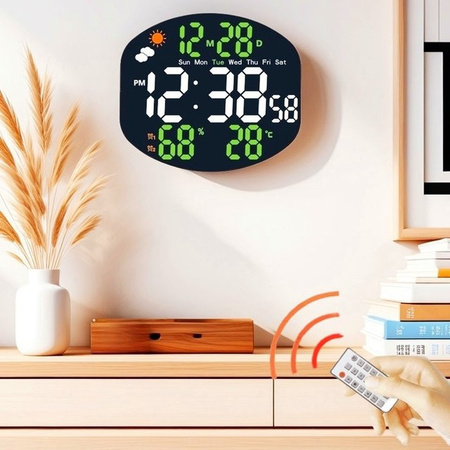 Digitale Wetterstation und Wanduhr mit Temperatur, Luftfeuchtigkeit und Datum in Schwarz oder Blau