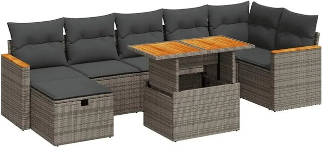 vidaXL 5-teilige Garten-Sofagarnitur in L-Form aus Polyrattan mit Kissen und Couchtisch in Grau - Bild 1