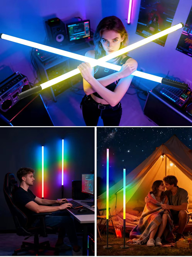 LUXCEO 6-teiliges RGB LED Licht- und Stativ-Set in Schwarz mit Musik-Synchronisierung für DJ, Bühne und Events - Bild 5