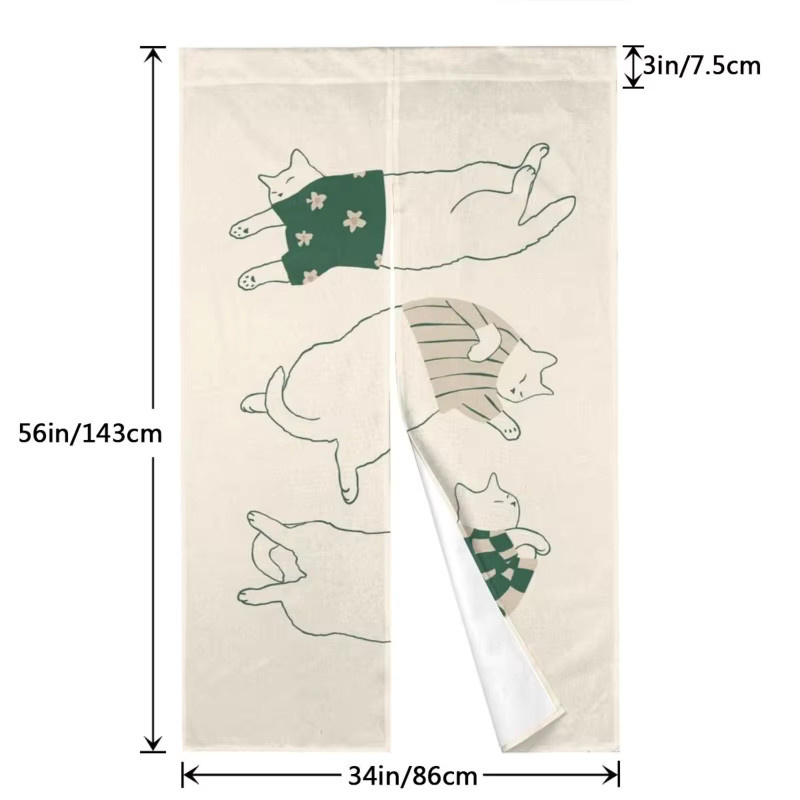 VIKAMA Japanischer Noren-Vorhang mit niedlichem Katzenmuster als halbtransparenter Küchen-Sichtschutz, Breite: 90 cm, Höhe: 65 cm - Bild 4