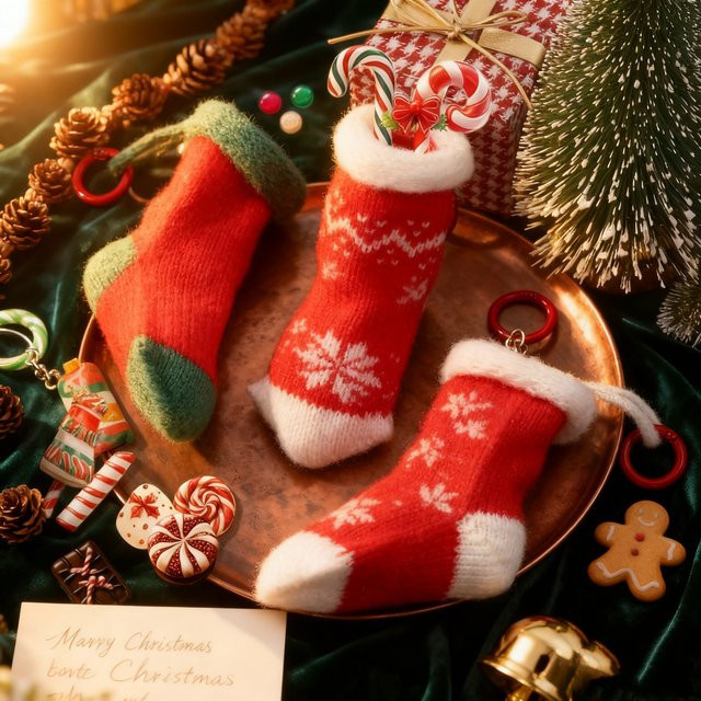 NXQXN Schlüsselring, gestrickte Weihnachtssocken, Kinder - Bild 1