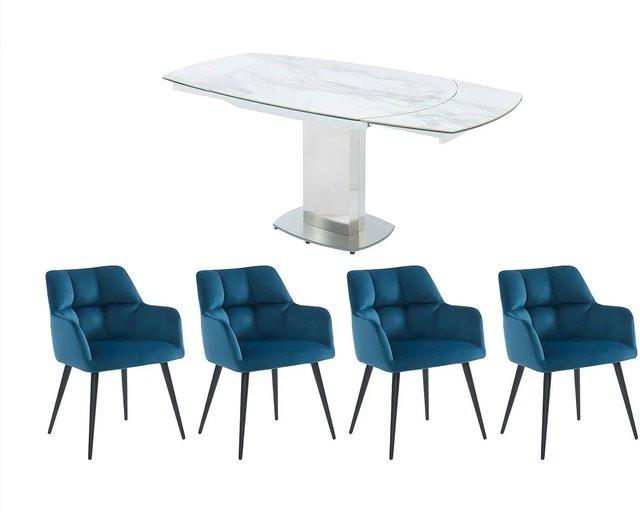 Vente-unique Essgruppe Talicia in Weiß mit ausziehbarer Tischplatte für dein Esszimmer - Bild 1