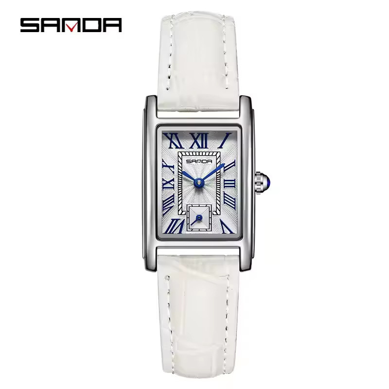 SANDA Armbanduhr Quarz, Edelstahl, Rechteckig, Weiß, Damen - Bild 2
