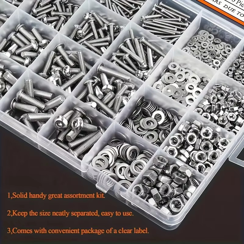 Zimir 600-teiliges Edelstahl-Hardware-Set in Silber mit M2, M3, M4, M5 Schrauben, Bolzen, Muttern und Unterlegscheiben - Bild 2
