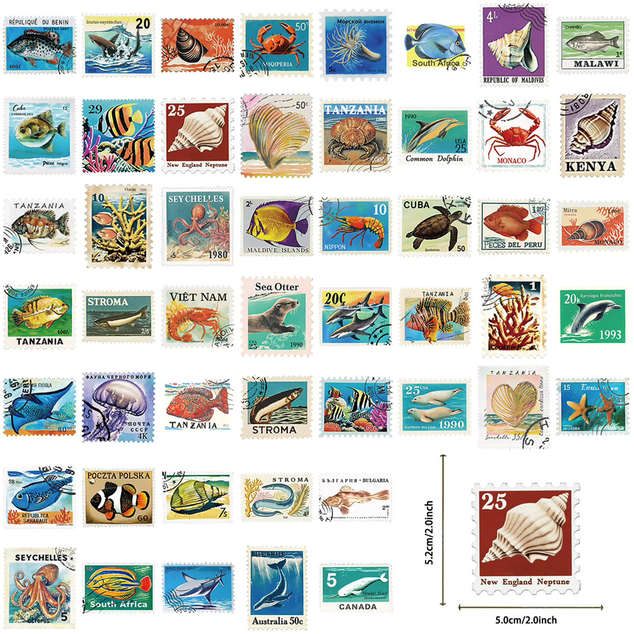 50 Stück Retro Meereslebewesen Sticker Set in Multicolour für die Dekoration von Laptop, Koffer und Handy - Bild 3