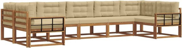 vidaXL Outdoor-Sofagarnitur aus Akazienholz mit Kissen, 7-teilig, Natur und Beige - Bild 1