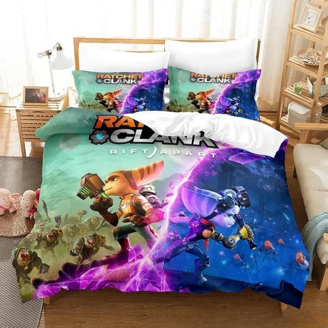 Ratchet Clank Rift Apart Bettwäsche-Set mit 3D-Print, dreiteiliges Microfaser-Bettwäsche-Set für Erwachsene und Kinder, Mehrfarbig, B/H: 140 x 210 cm - Bild 1
