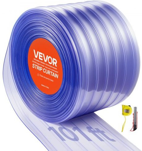 VEVOR PVC-Streifenvorhang transparent aus Kunststoff, gerippt, Breite: 30,5 cm, Länge: 30,8 m - Bild 1
