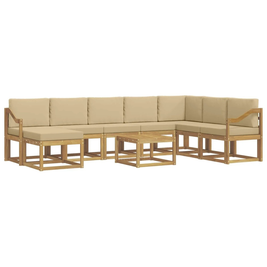vidaXL Outdoor-Sofagarnitur aus Akazienholz in L-Form mit Kissen und Ottoman, 9-teiliges Set in Weiß und Beige - Bild 2