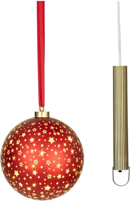 Lumineo LED-Glas-Weihnachtskugel in Rot mit Sternen-Design, Durchmesser: 19 cm - Bild 1