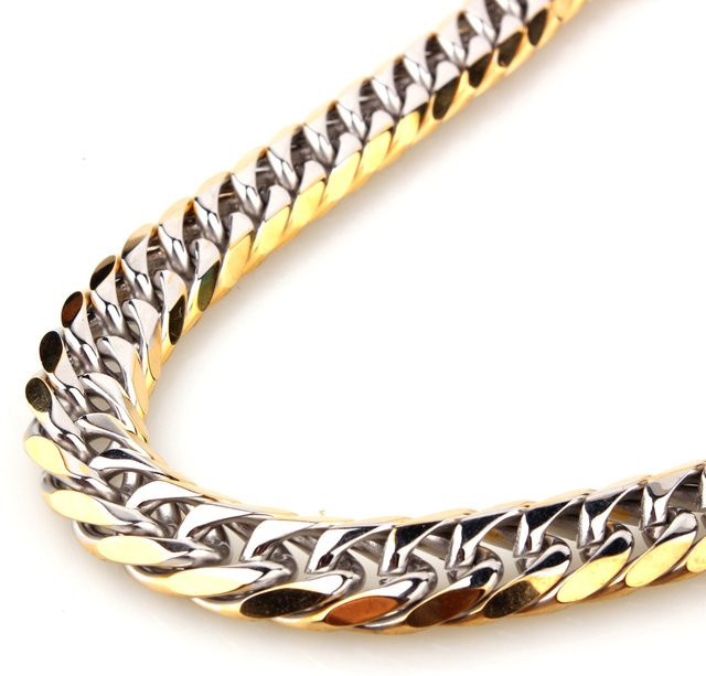 Halskette Edelstahl, Silber, Gold Farbe, Herren, Curb Cuban Link - Bild 1
