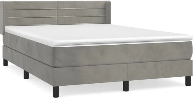 vidaXL Boxspringbett mit Matratze in Hellgrau aus Samt, Hybridbett mit Taschenfederkern, B/T: 140 x 190 cm - Bild 1