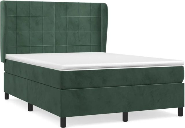 vidaXL Boxspringbett mit Matratze in Dunkelgrün aus Samt, Hybrid-Design mit Taschenfederkern, B/T: 140 x 200 cm - Bild 1