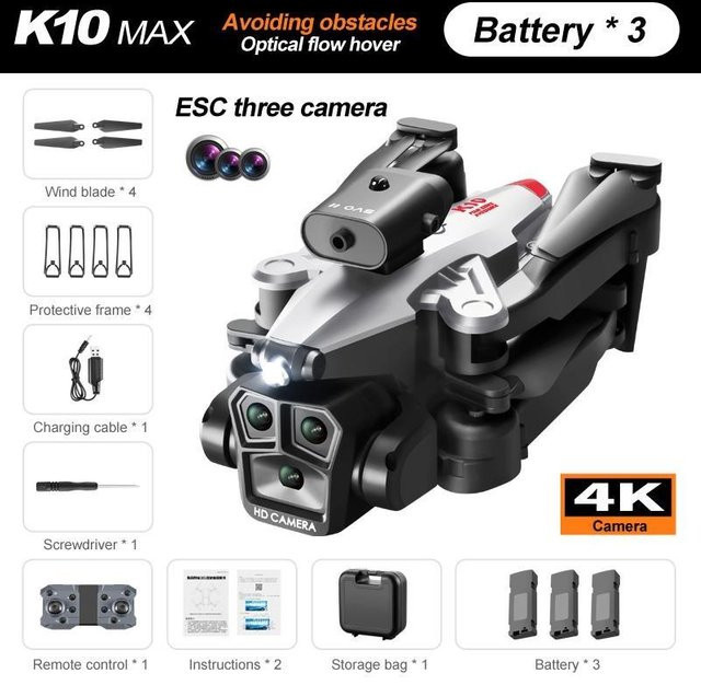 PRISMA K10 MAX GPS Drohne mit 8K Luftaufnahmen, 5G, Hindernisvermeidung und 3 Kameras, Silber, inklusive 3 Akkus - Bild 1