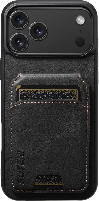 Magnetisches Leder Kartenhalter Set mit Handyhülle und Ständer für Apple iPhone 17 16 14 13 Pro Max Plus in Schwarz - Bild 1