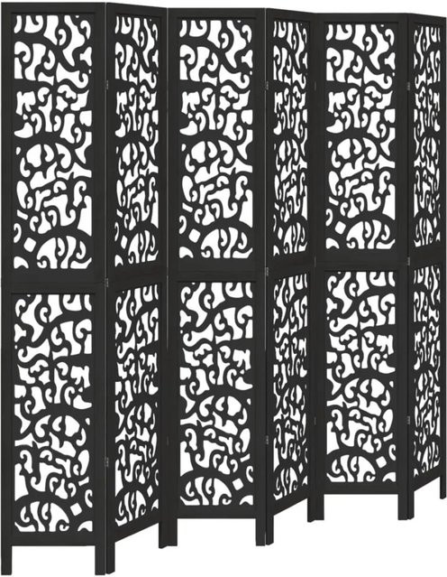 vidaXL 6-teiliger Paravent aus Massivholz Paulownia in Schwarz, moderner Sichtschutz für Wohnzimmer, Schlafzimmer oder Home-Office - Bild 1