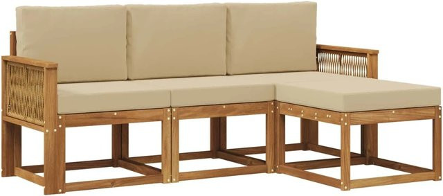 vidaXL Outdoor-Sofagarnitur L-Form aus Akazienholz mit Kissen in Natur und Beige - Bild 1
