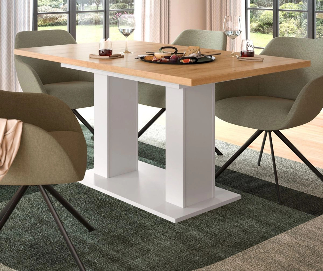 Inn.Furn Esstisch ausziehbar in Eiche und Weiß, rechteckiger Küchentisch modern - Bild 2