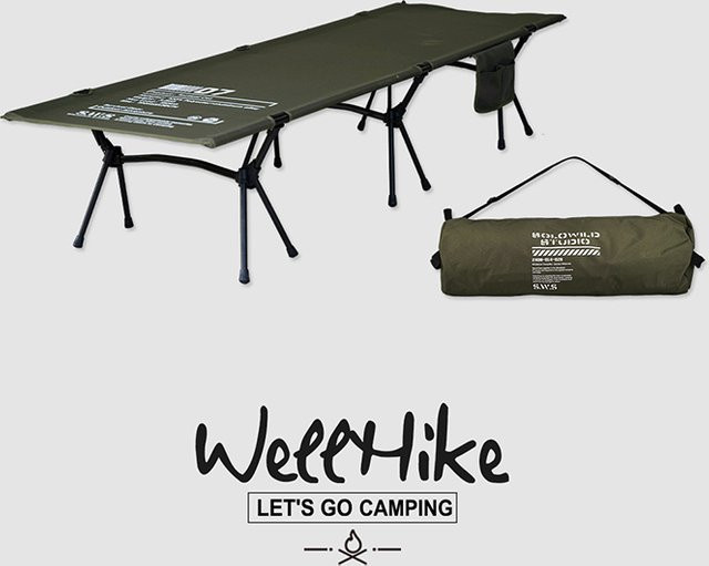 WELLHIKE Camping Tactical Cot Outdoor faltbares ultraleichtes Reisebett mit Seitentaschen in Grün - Bild 1
