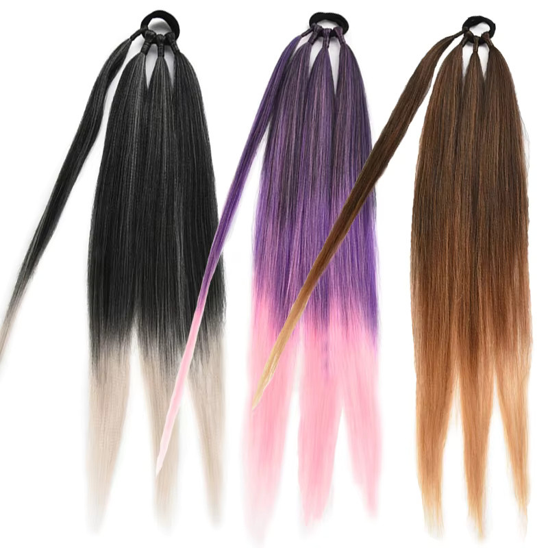 sissi's Pferdeschwanz-Extensions, synthetisch, Ombre, Schwarz, Braun, Grau, 66 cm, Unisex - Bild 2