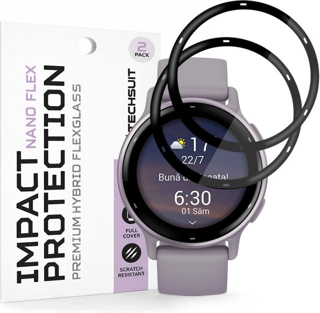 Techsuit Schutzfolie Nano Flex für Garmin Vivoactive 5, Schwarz, 2 Stück - Bild 1