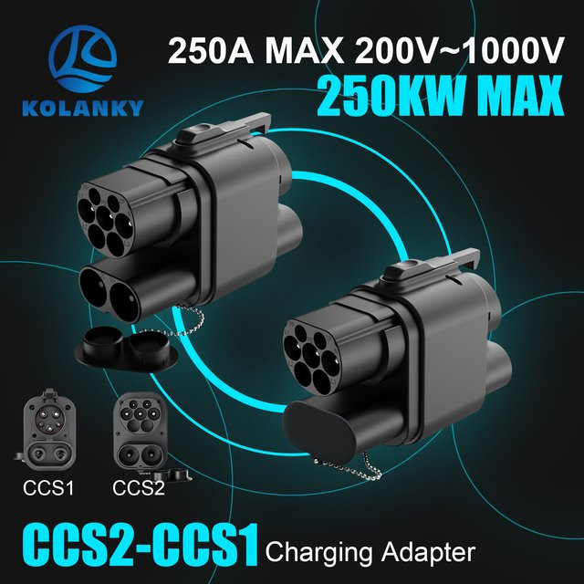 Kolanky EV-Ladeadapter CCS2 auf CCS1 für Elektrofahrzeuge und PHEV Hybridautos, Schwarz, 250A AC DC Schnellladung - Bild 1
