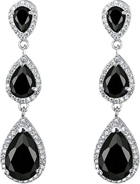 YIRAN Jewelry Lange Hängende Ohrringe, Zirkonia, Damen, Schwarz/Blau - Bild 1