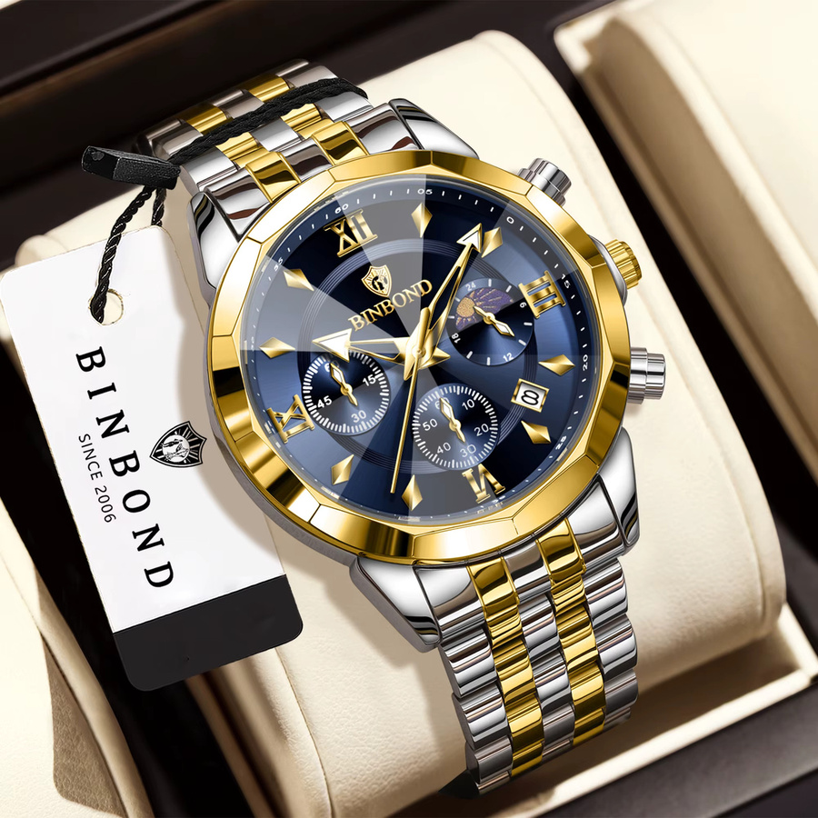 BINBOND Chronograph, Quarz, Edelstahl, Blau, Herren - Bild 2