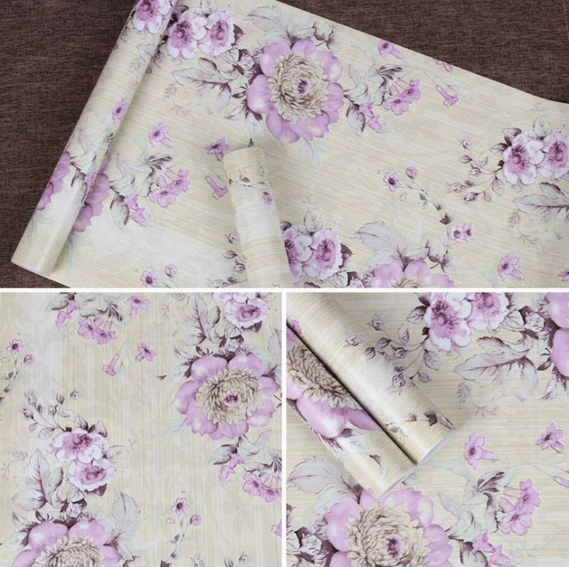 Selbstklebende Tapete von Meihodan mit lila Blumen im Retro-Stil als florale Wandgestaltung und Kontaktpapier für Möbel und Schränke - Bild 2